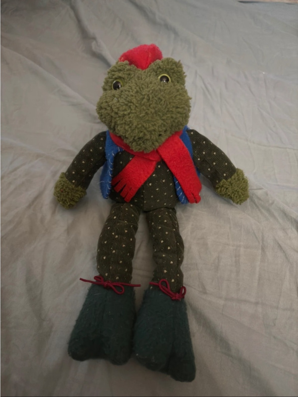 Gund Plush Green Frog with Red Scarf and Blue Vest vintage collectors